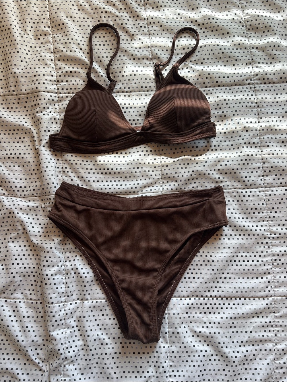 SHEIN Brown Ribbed Two-Piece Bikini Set